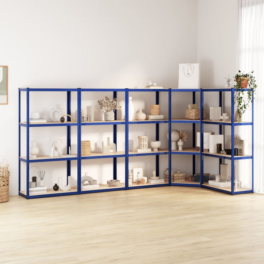 Berkfield 4-Layer Shelves 5 pcs Blue Steel&Engineered Wood