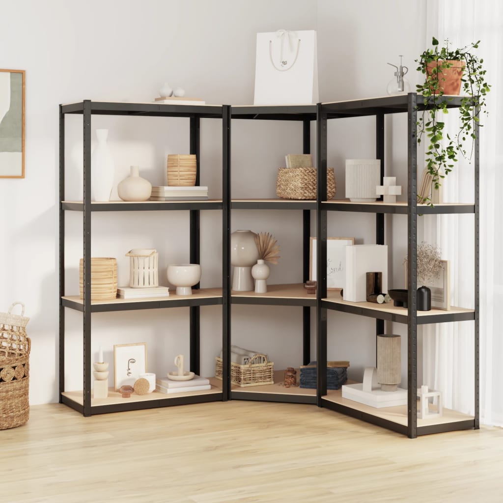 Berkfield 4-Layer Shelves 3 pcs Anthracite Steel&Engineered Wood