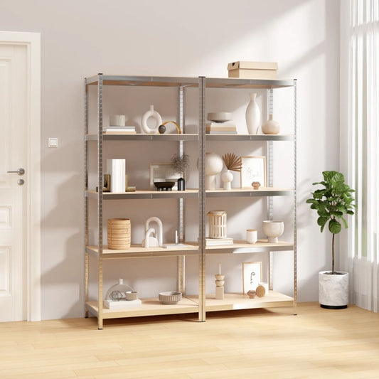 Berkfield 5-Layer Shelves 2 pcs Silver Steel&Engineered Wood
