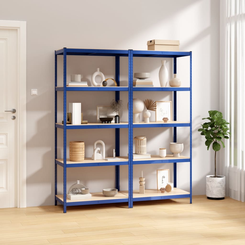 Berkfield 5-Layer Shelves 2 pcs Blue Steel&Engineered Wood