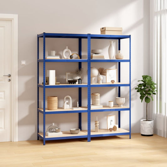 Berkfield 5-Layer Shelves 2 pcs Blue Steel&Engineered Wood