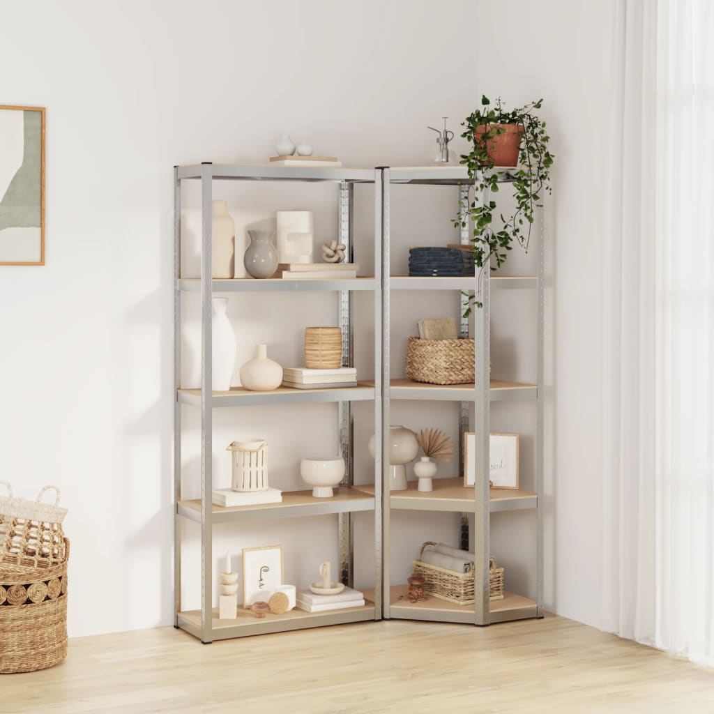 Berkfield 5-Layer Shelves 2 pcs Silver Steel&Engineered Wood