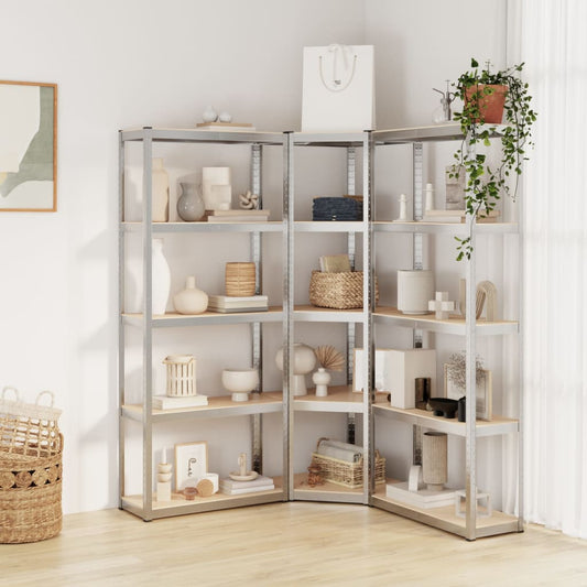 Berkfield 5-Layer Shelves 3 pcs Silver Steel&Engineered Wood