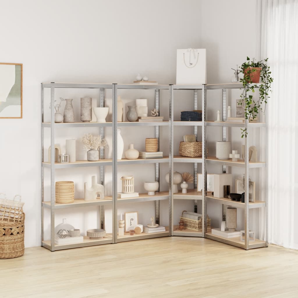 Berkfield 5-Layer Shelves 4 pcs Silver Steel&Engineered Wood