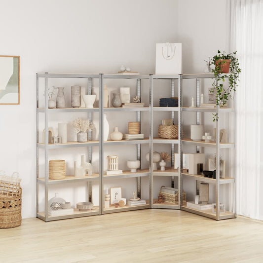 Berkfield 5-Layer Shelves 4 pcs Silver Steel&Engineered Wood
