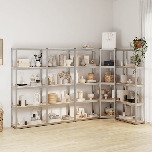 Berkfield 5-Layer Shelves 5 pcs Silver Steel&Engineered Wood
