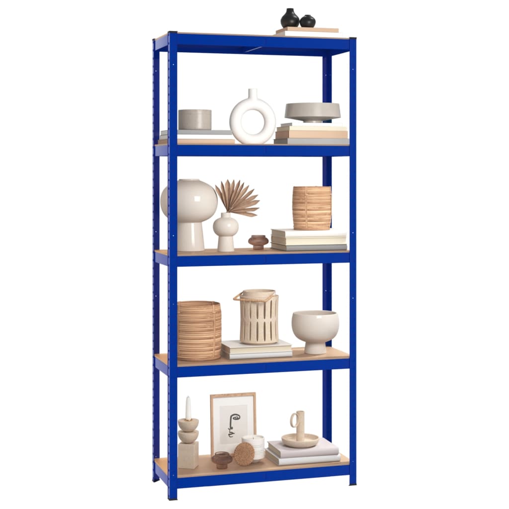 Berkfield 5-Layer Shelves 2 pcs Blue Steel&Engineered Wood