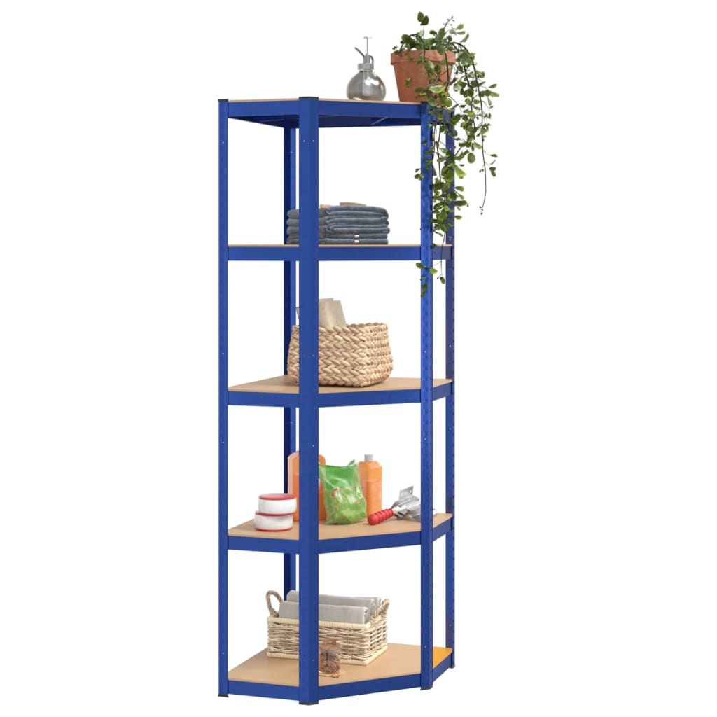 Berkfield 5-Layer Shelves 2 pcs Blue Steel&Engineered Wood