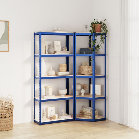 Berkfield 5-Layer Shelves 2 pcs Blue Steel&Engineered Wood