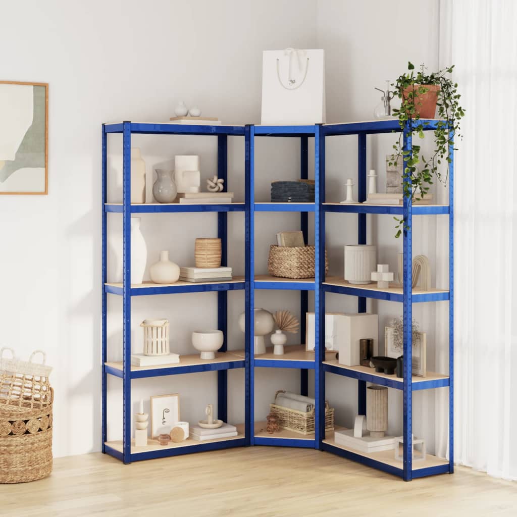 Berkfield 5-Layer Shelves 3 pcs Blue Steel&Engineered Wood