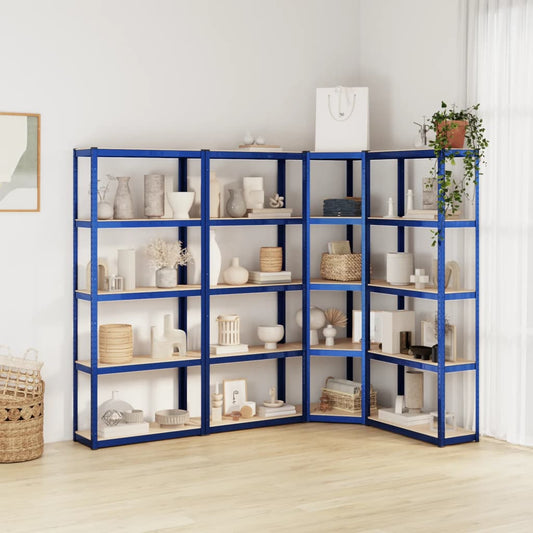 Berkfield 5-Layer Shelves 4 pcs Blue Steel&Engineered Wood