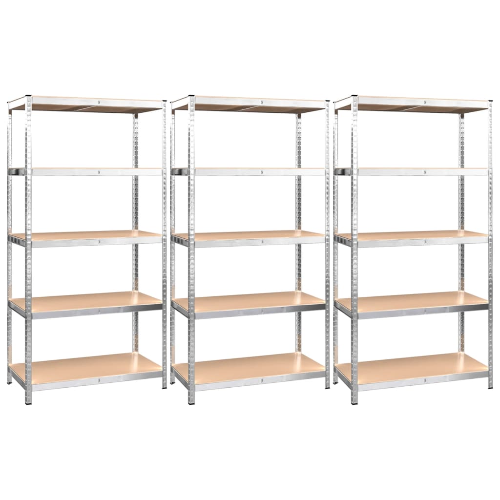 Berkfield 5-Layer Shelves 3 pcs Silver Steel&Engineered Wood