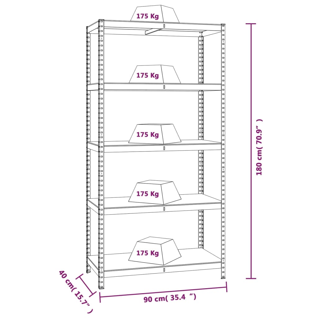 Berkfield 5-Layer Shelves 3 pcs Silver Steel&Engineered Wood
