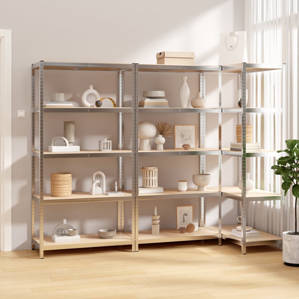 Berkfield 5-Layer Shelves 3 pcs Silver Steel&Engineered Wood