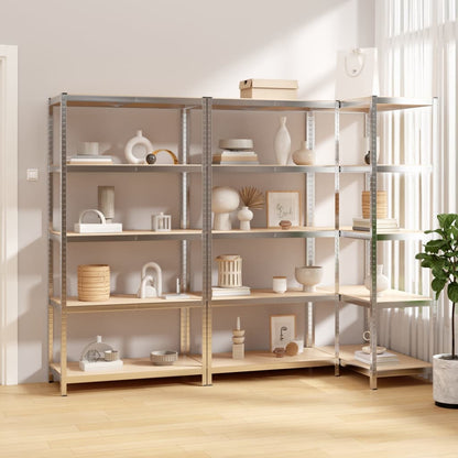 Berkfield 5-Layer Shelves 3 pcs Silver Steel&Engineered Wood