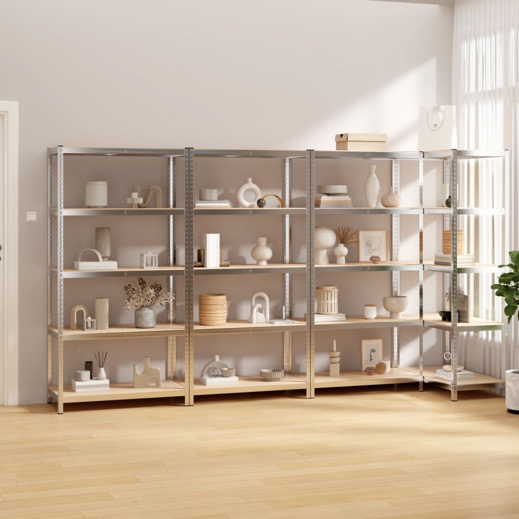 Berkfield 5-Layer Shelves 4 pcs Silver Steel&Engineered Wood
