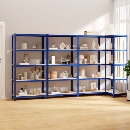 Berkfield 5-Layer Shelves 4 pcs Blue Steel&Engineered Wood