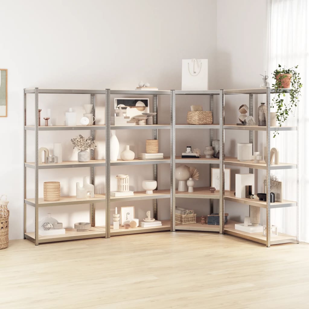 Berkfield 5-Layer Shelves 4 pcs Silver Steel&Engineered Wood