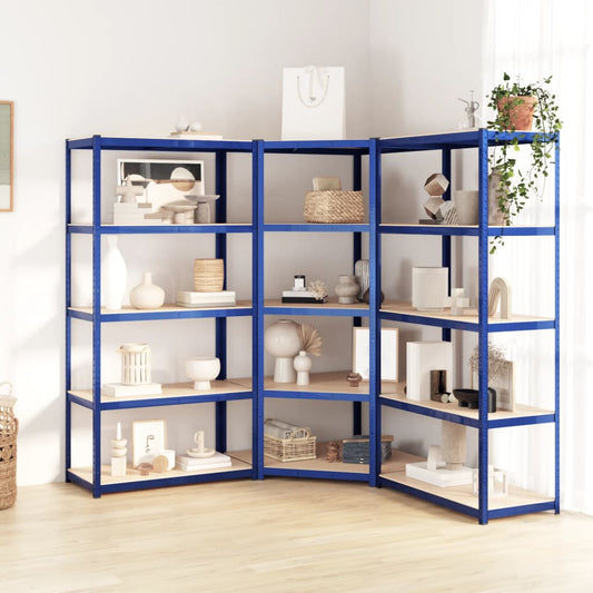 Berkfield 5-Layer Shelves 3 pcs Blue Steel&Engineered Wood