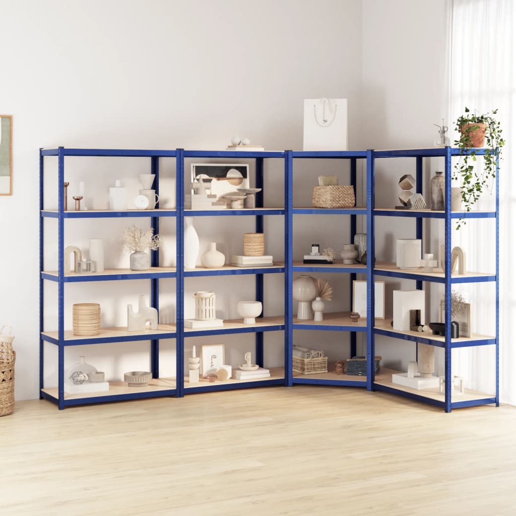 Berkfield 5-Layer Shelves 4 pcs Blue Steel&Engineered Wood