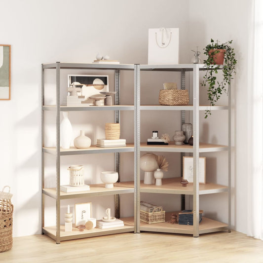Berkfield 5-Layer Shelves 2 pcs Silver Steel&Engineered Wood