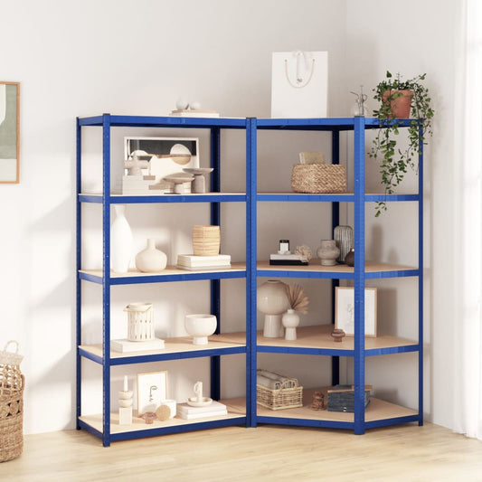Berkfield 5-Layer Shelves 2 pcs Blue Steel&Engineered Wood