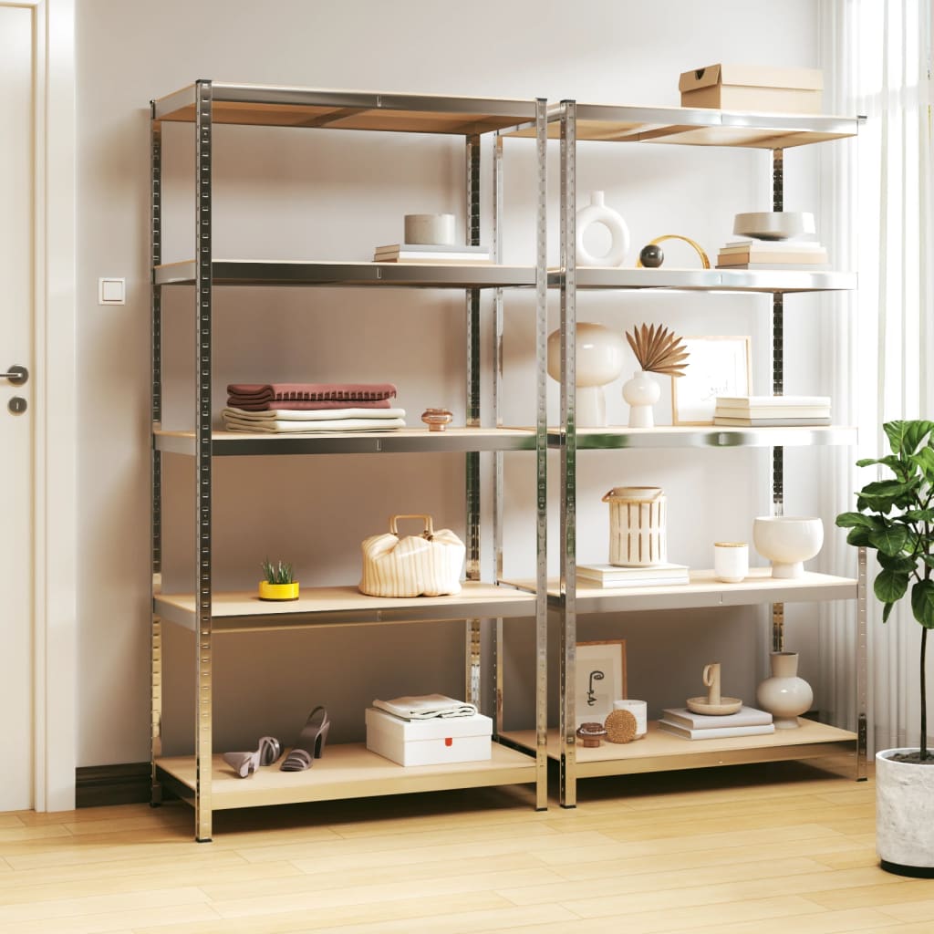 Berkfield 5-Layer Heavy-duty Shelves 2 pcs Silver Steel&Engineered Wood