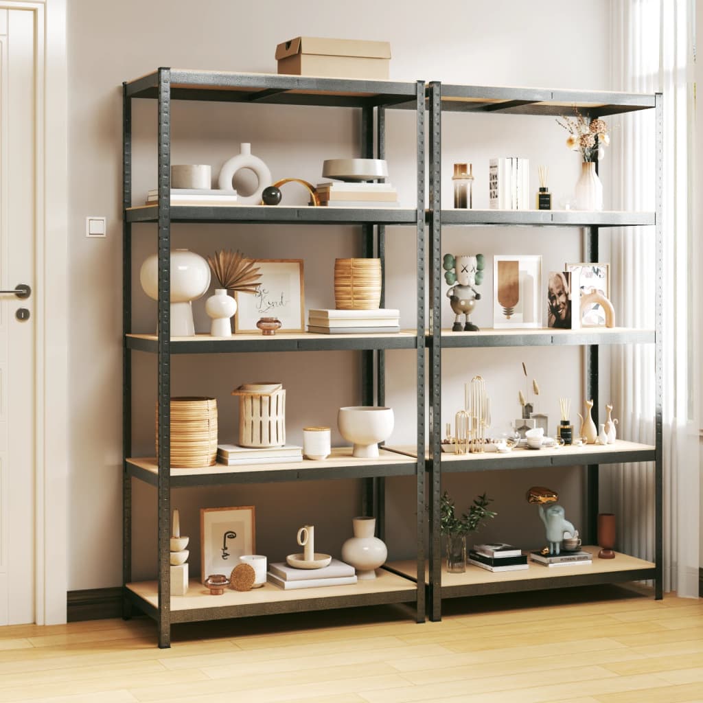 Berkfield 5-Layer Heavy-duty Shelves 2 pcs Grey Steel&Engineered Wood