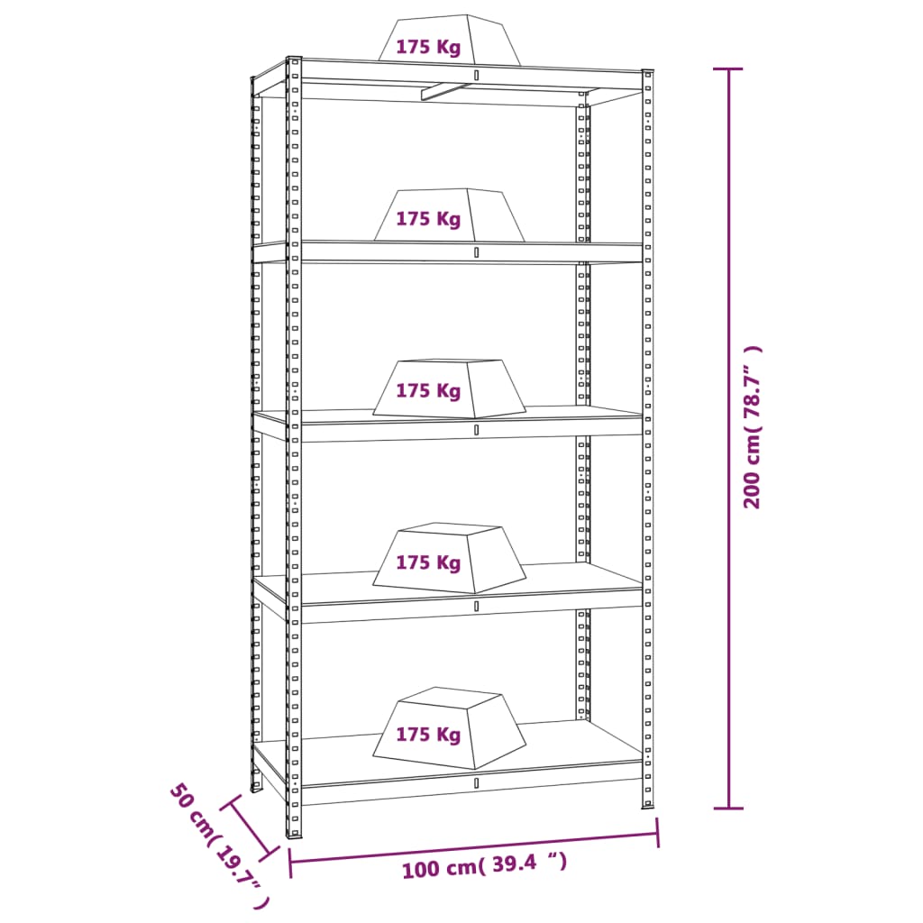 Berkfield 5-Layer Shelves 2 pcs Silver Steel&Engineered Wood