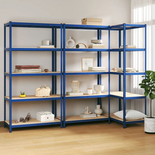 Berkfield 5-Layer Shelves 3 pcs Blue Steel&Engineered Wood