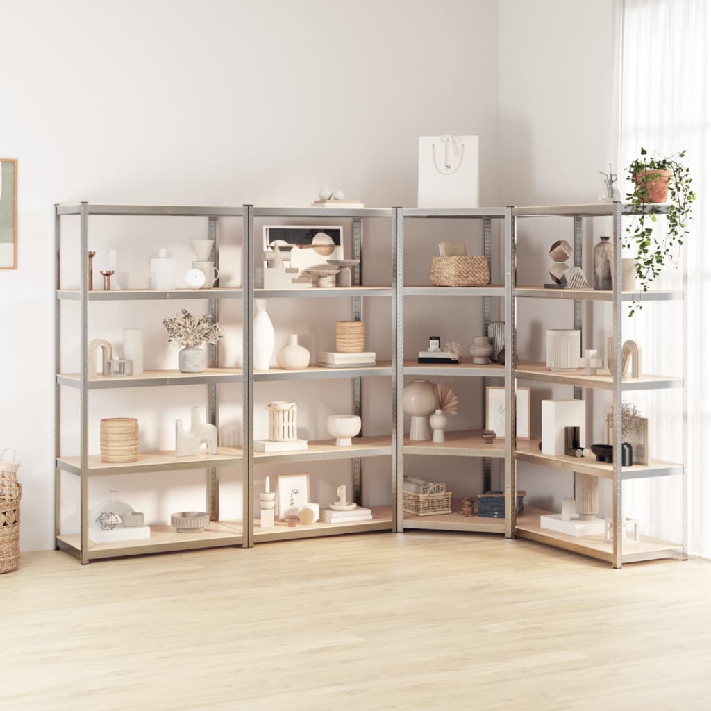 Berkfield 5-Layer Shelves 4 pcs Silver Steel&Engineered Wood