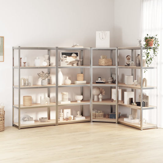 Berkfield 5-Layer Shelves 4 pcs Silver Steel&Engineered Wood