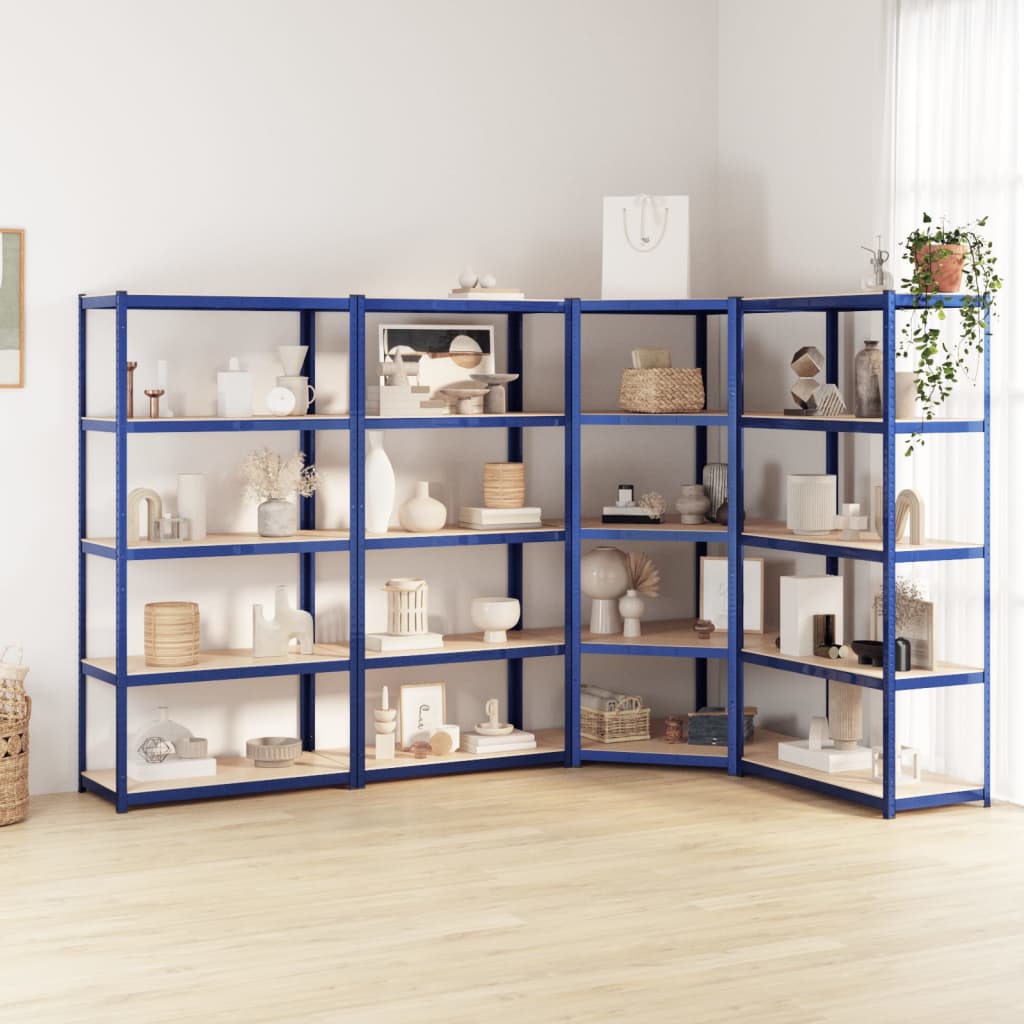 Berkfield 5-Layer Shelves 4 pcs Blue Steel&Engineered Wood
