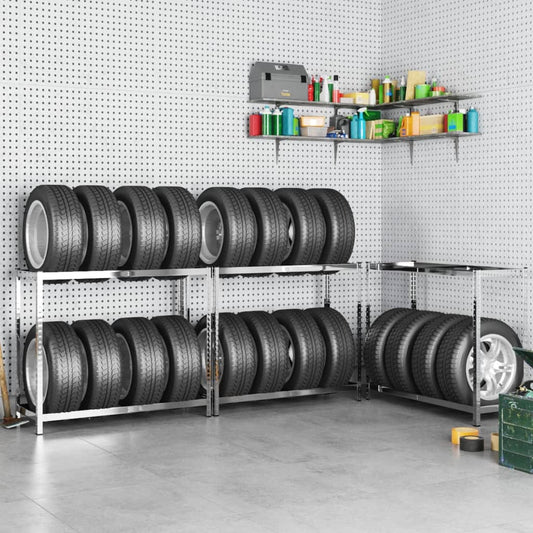 Berkfield 2-Layer Tire Rack 3 pcs Silver 110x40x110 cm Steel