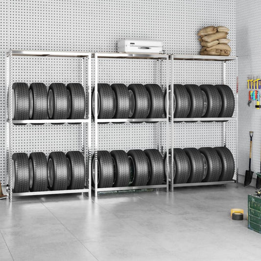 Berkfield 2-Layer Tire Racks 3 pcs Silver 110x40x180 cm Steel