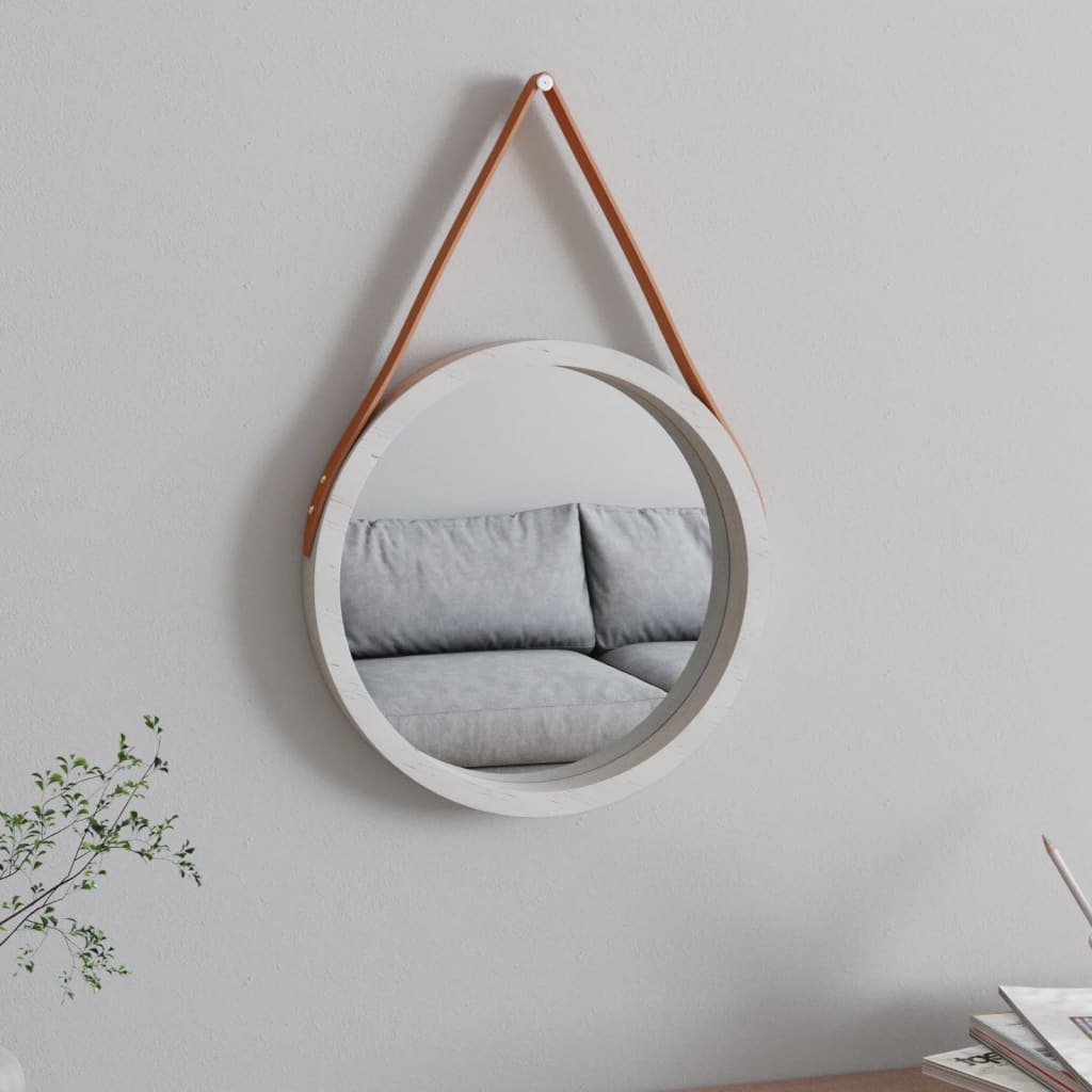 Berkfield Wall Mirror with Strap White Ì÷ 35 cm