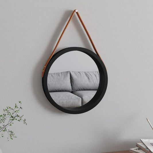 Berkfield Wall Mirror with Strap Black �_�”�_ 35 cm