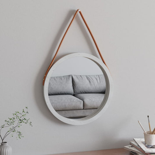 Berkfield Wall Mirror with Strap White �_�”�_ 45 cm