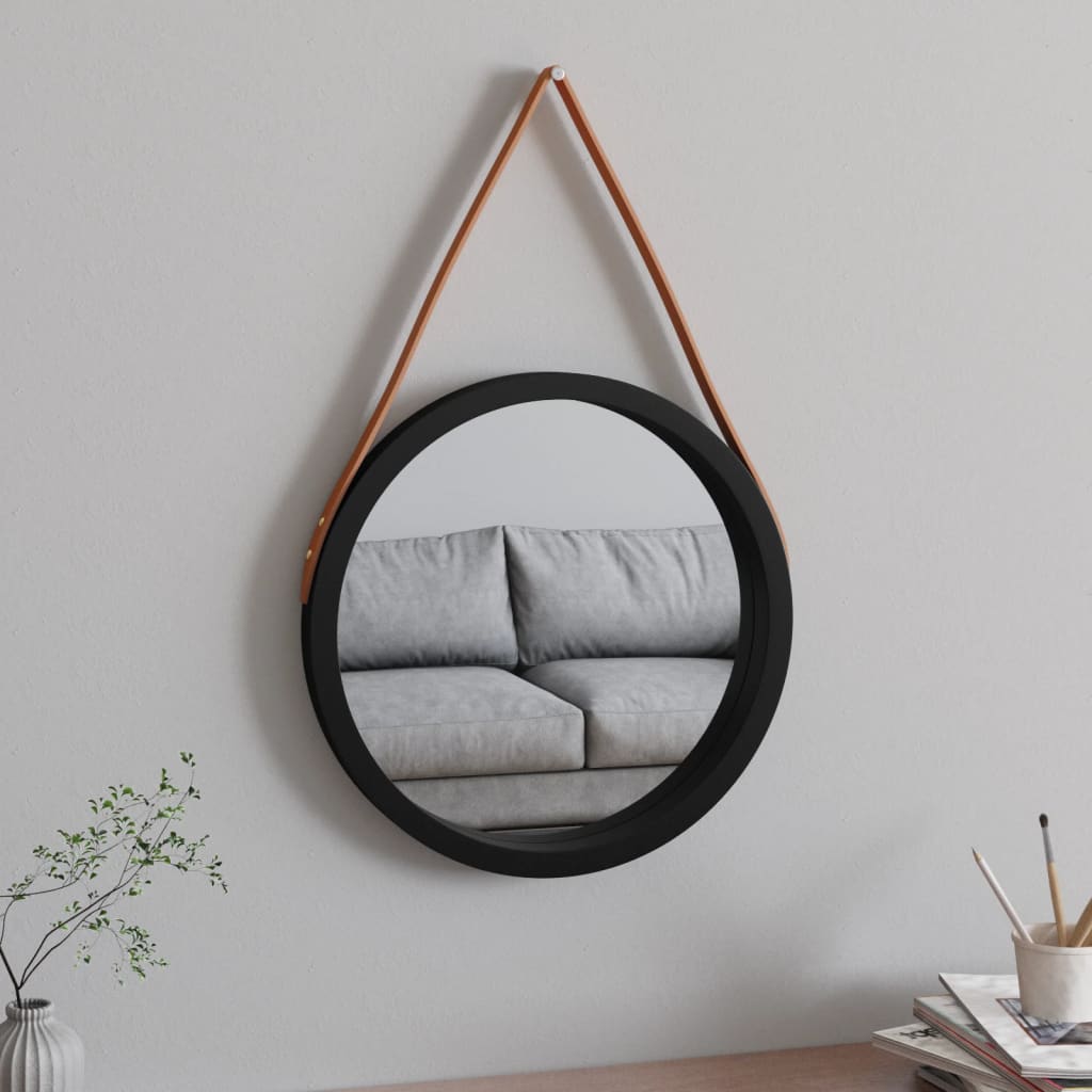 Berkfield Wall Mirror with Strap Black Ì÷ 45 cm