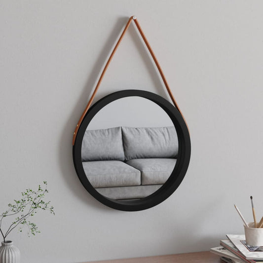 Berkfield Wall Mirror with Strap Black Ì÷ 45 cm