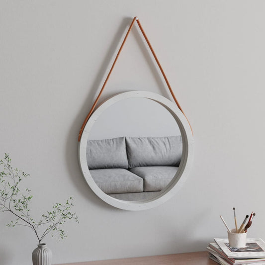 Berkfield Wall Mirror with Strap White �_�”�_ 55 cm