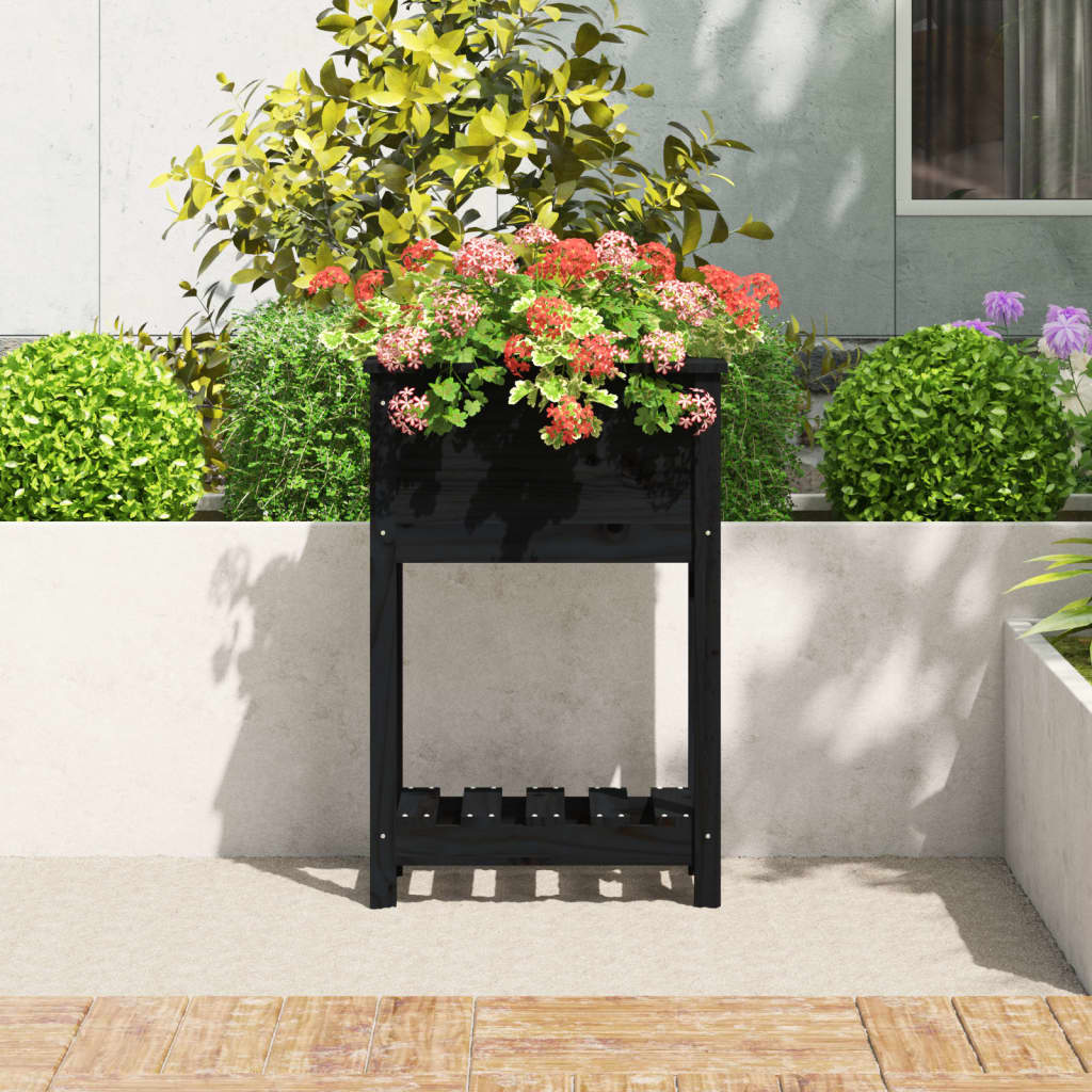 Berkfield Planter with Shelf Black 54x34.5x81 cm Solid Wood Pine