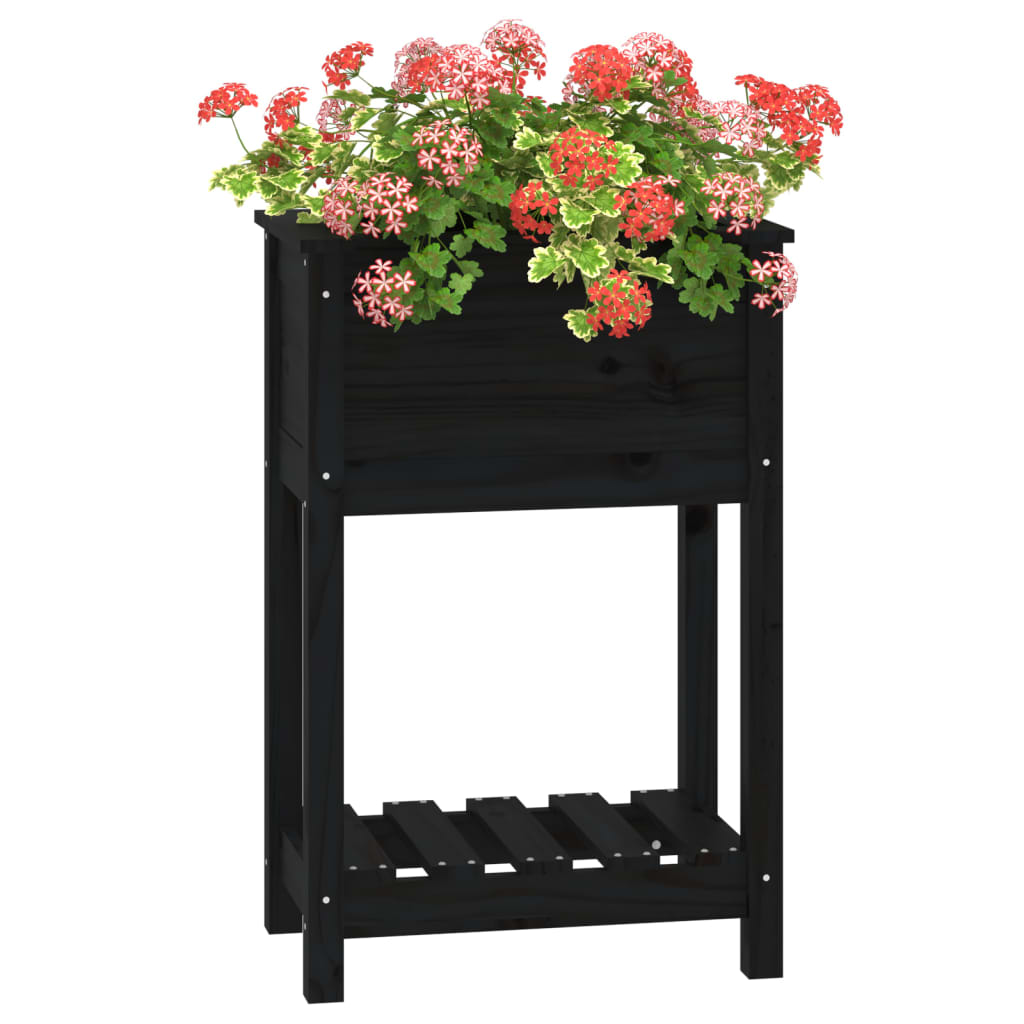 Berkfield Planter with Shelf Black 54x34.5x81 cm Solid Wood Pine