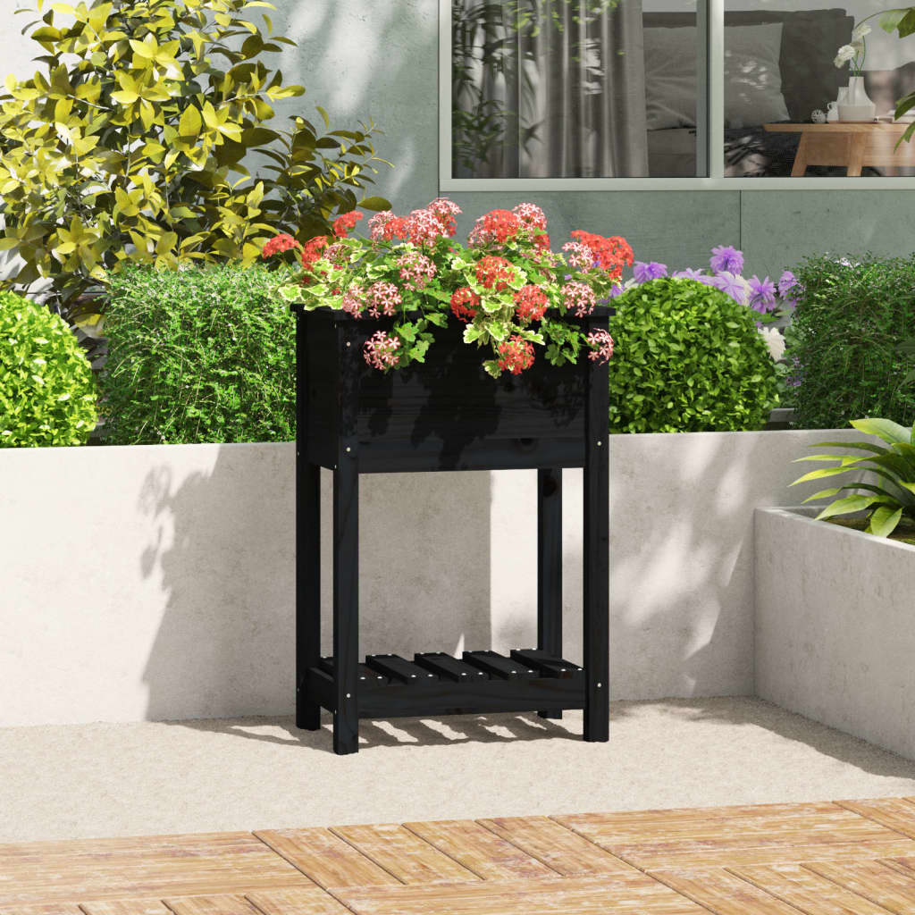 Berkfield Planter with Shelf Black 54x34.5x81 cm Solid Wood Pine