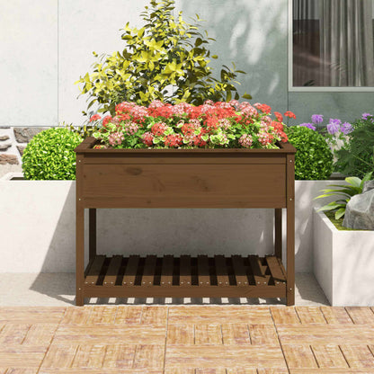 Berkfield Planter with Shelf Honey Brown 111.5x111.5x81 cm Solid Wood Pine