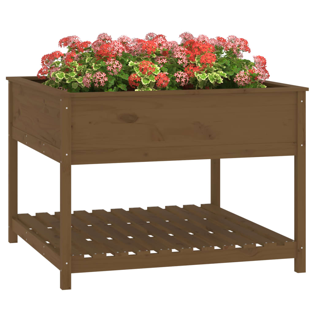 Berkfield Planter with Shelf Honey Brown 111.5x111.5x81 cm Solid Wood Pine