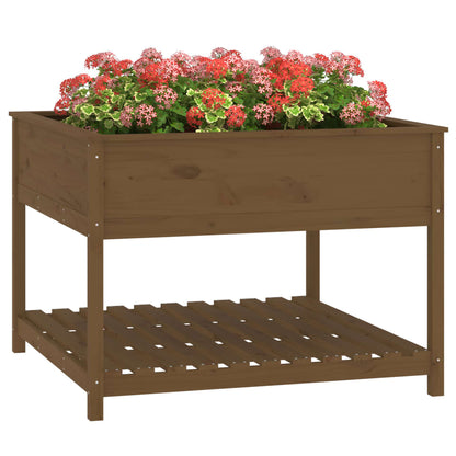Berkfield Planter with Shelf Honey Brown 111.5x111.5x81 cm Solid Wood Pine