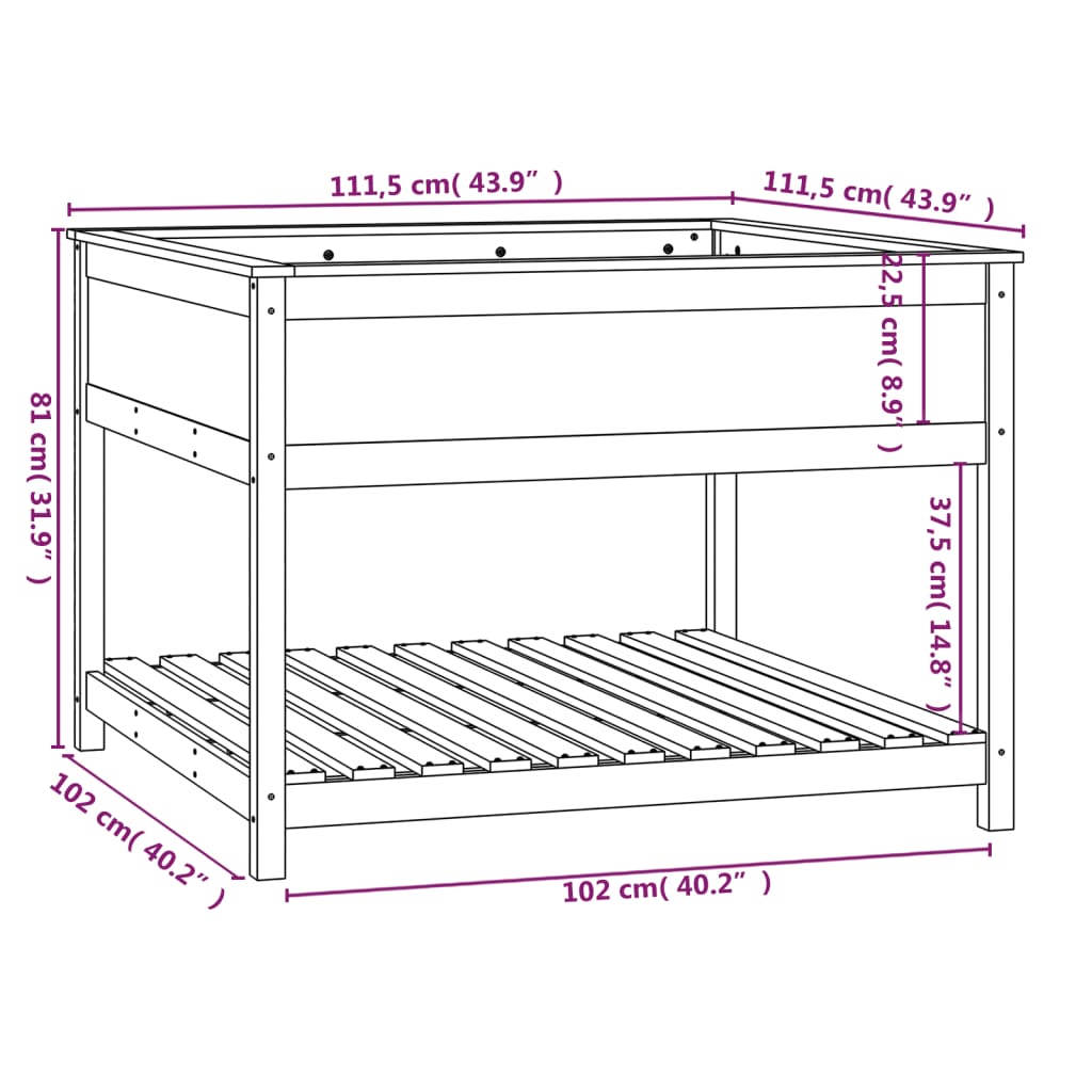 Berkfield Planter with Shelf Honey Brown 111.5x111.5x81 cm Solid Wood Pine