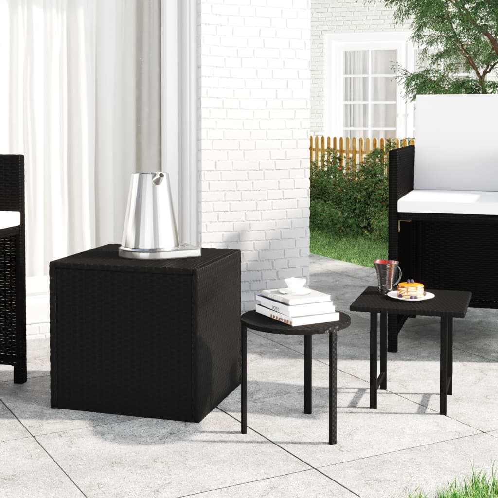 Berkfield Side Tables 3 pcs Black Poly Rattan