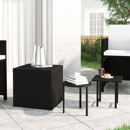 Berkfield Side Tables 3 pcs Black Poly Rattan